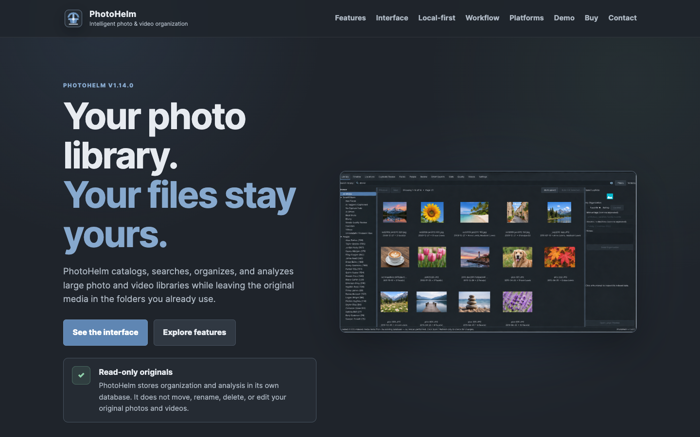 PhotoHelm homepage screenshot