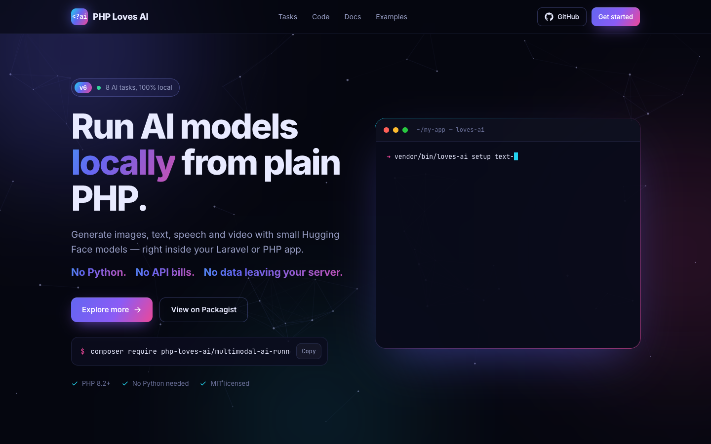 PHP Loves AI homepage screenshot
