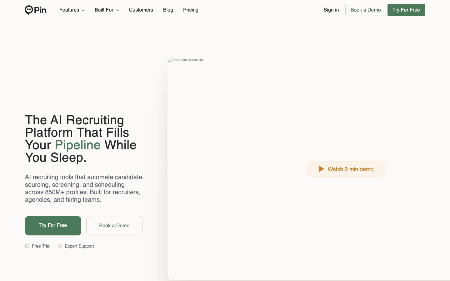 Pin homepage screenshot