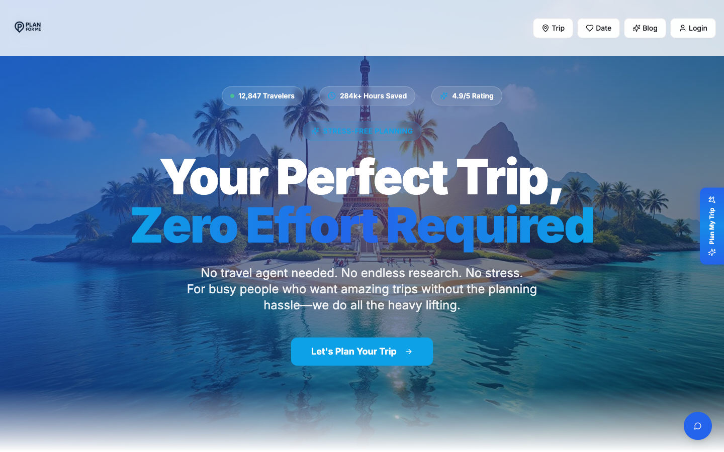 Plan For Me homepage screenshot