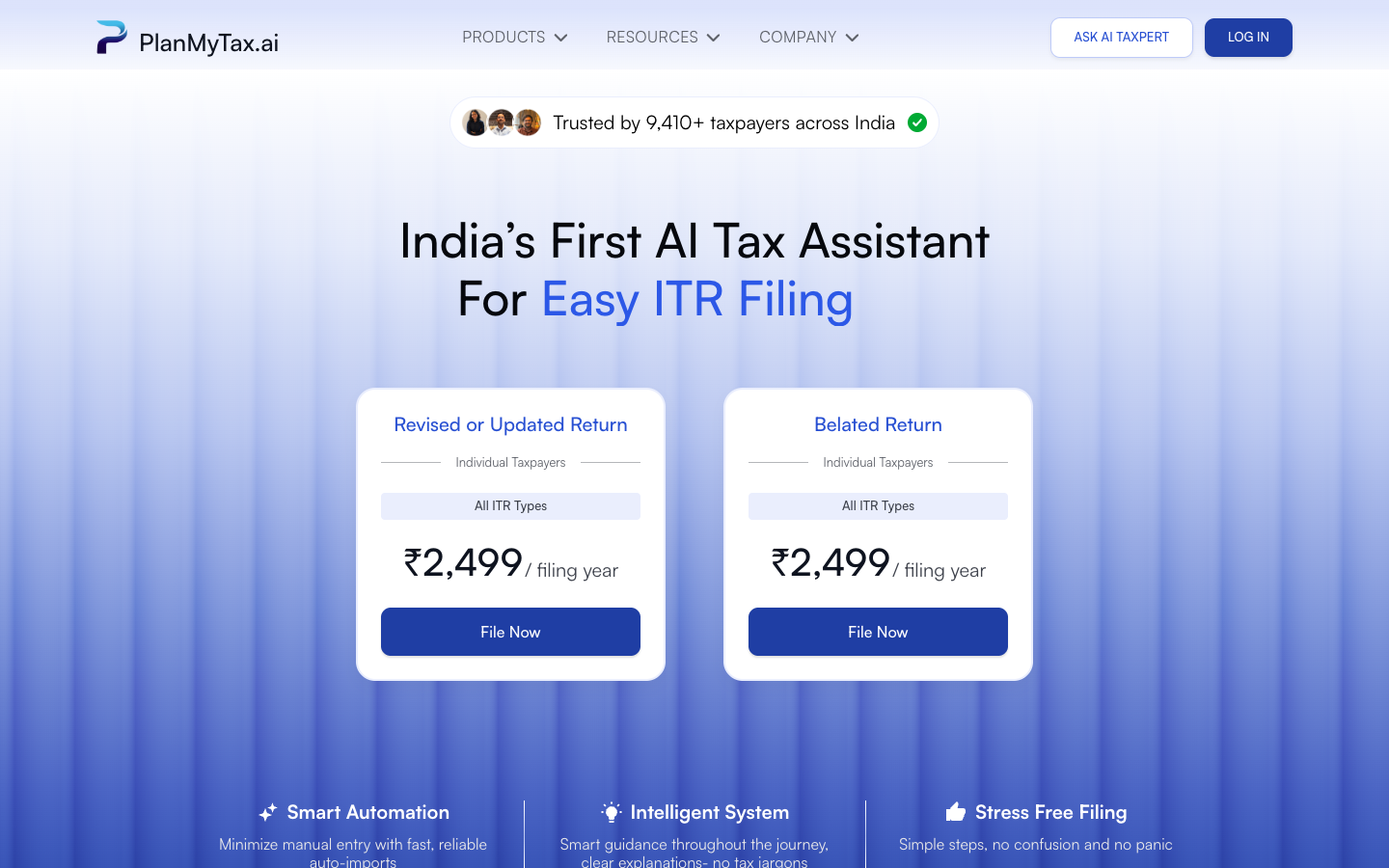 PlanMyTax homepage screenshot