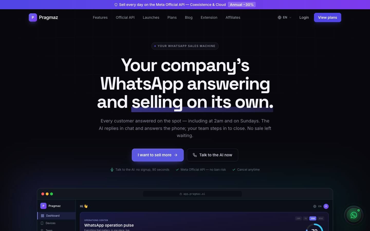 Sell on WhatsApp every day: CRM, chat and AI landing_page