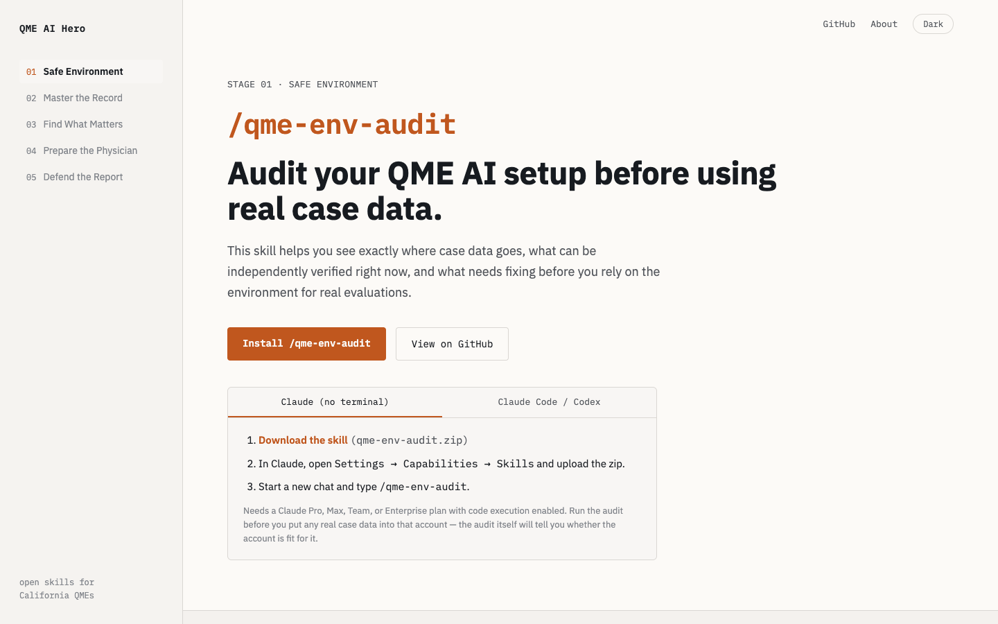 QME AI Hero homepage screenshot