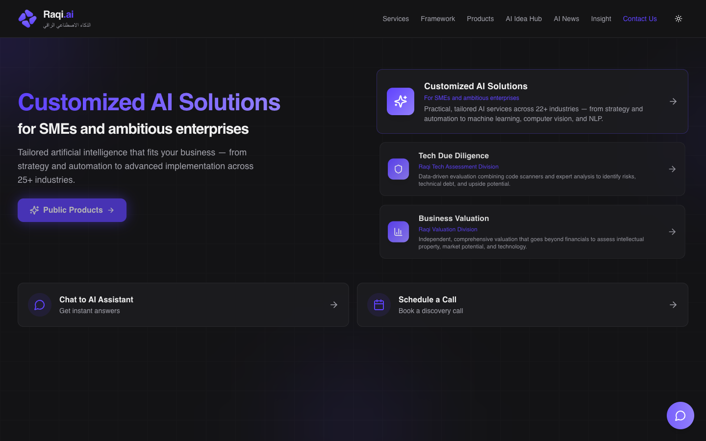 Raqi AI homepage screenshot