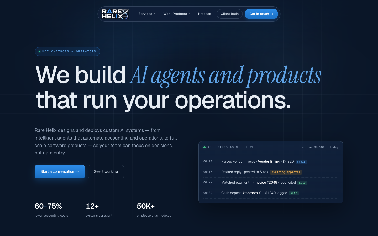 Rare Helix homepage screenshot