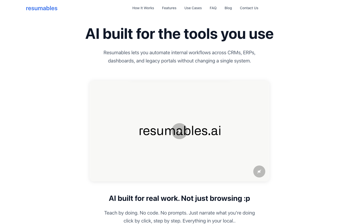 Resumables homepage screenshot