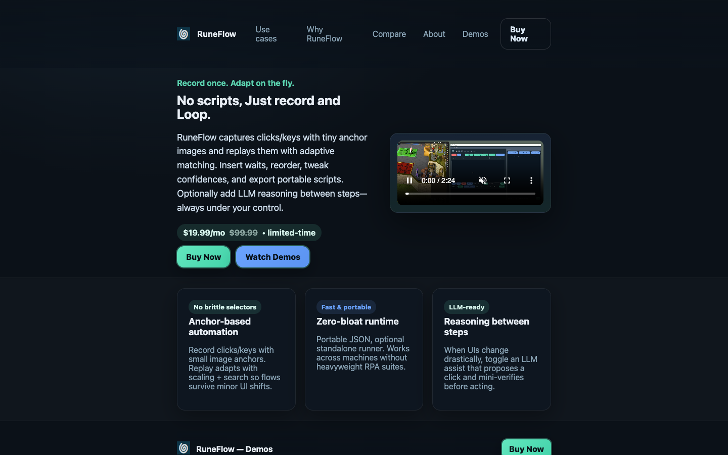 RuneFlow homepage screenshot