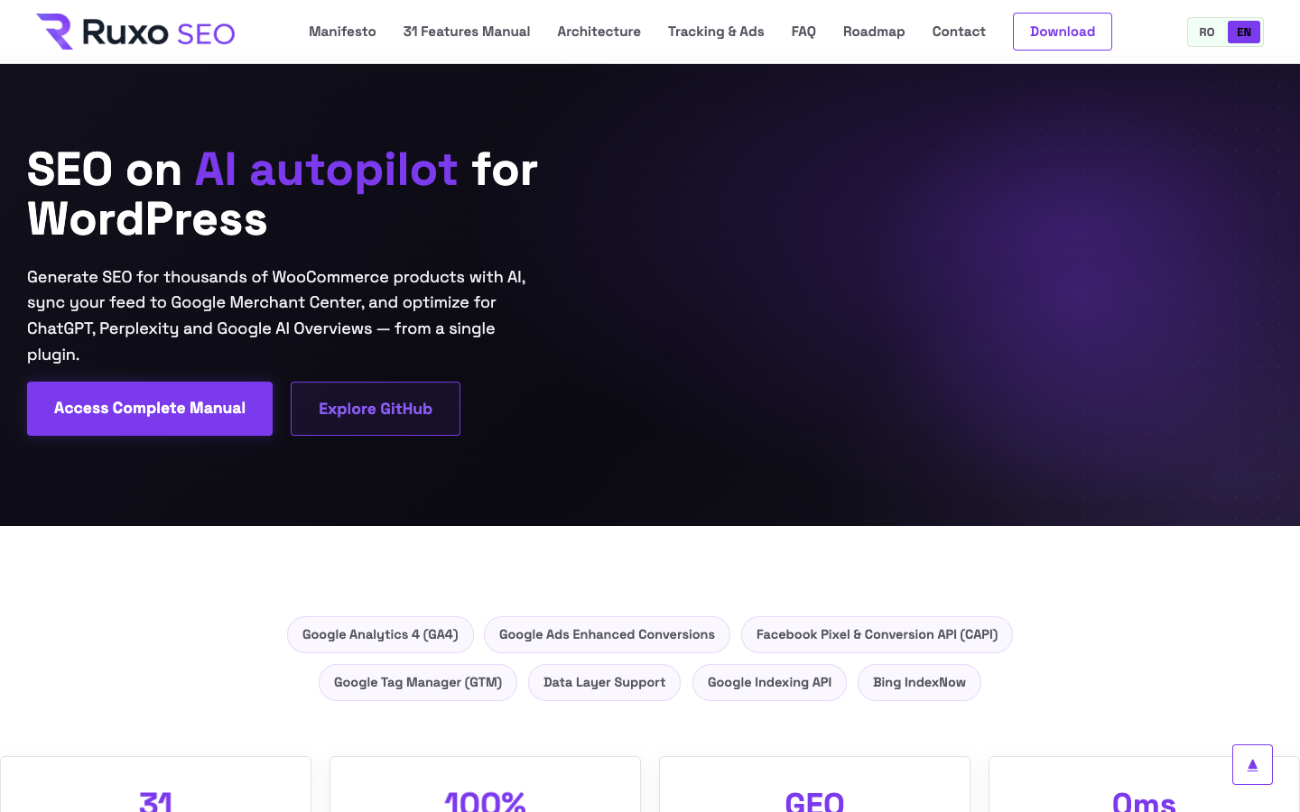 Ruxo SEO homepage screenshot