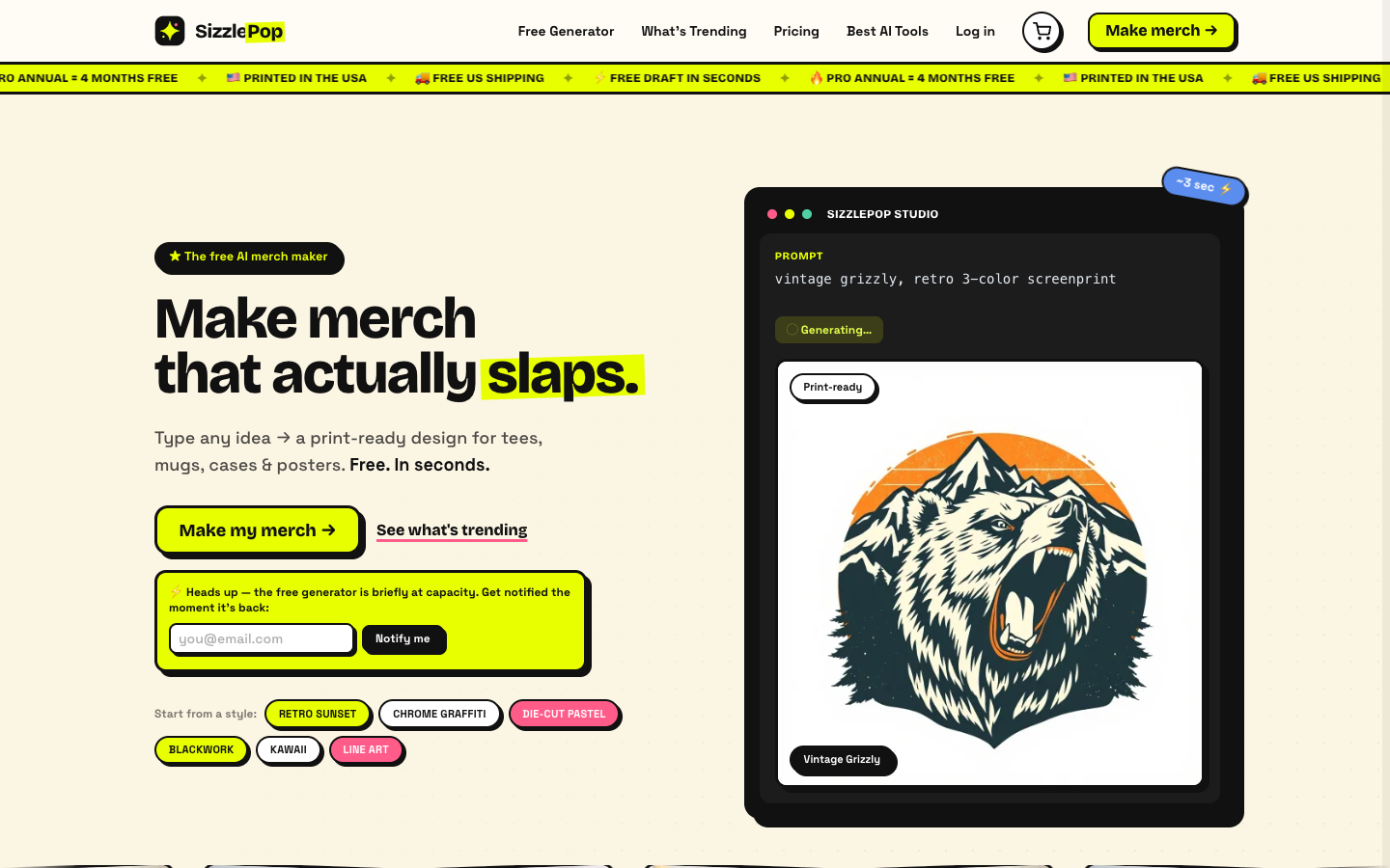 SizzlePop homepage screenshot