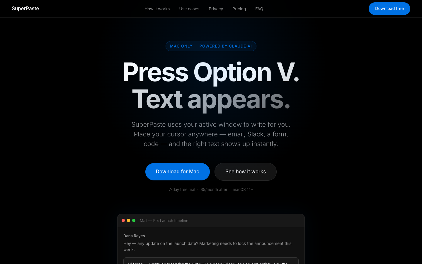 SuperPaste homepage screenshot