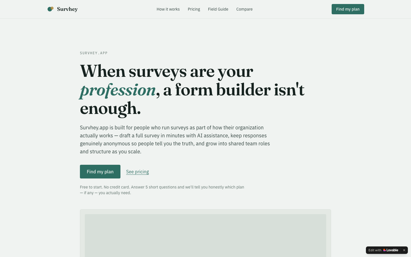 Survhey homepage screenshot