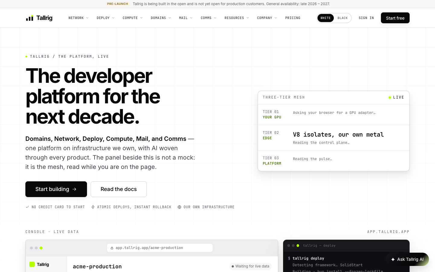 Tallrig homepage screenshot