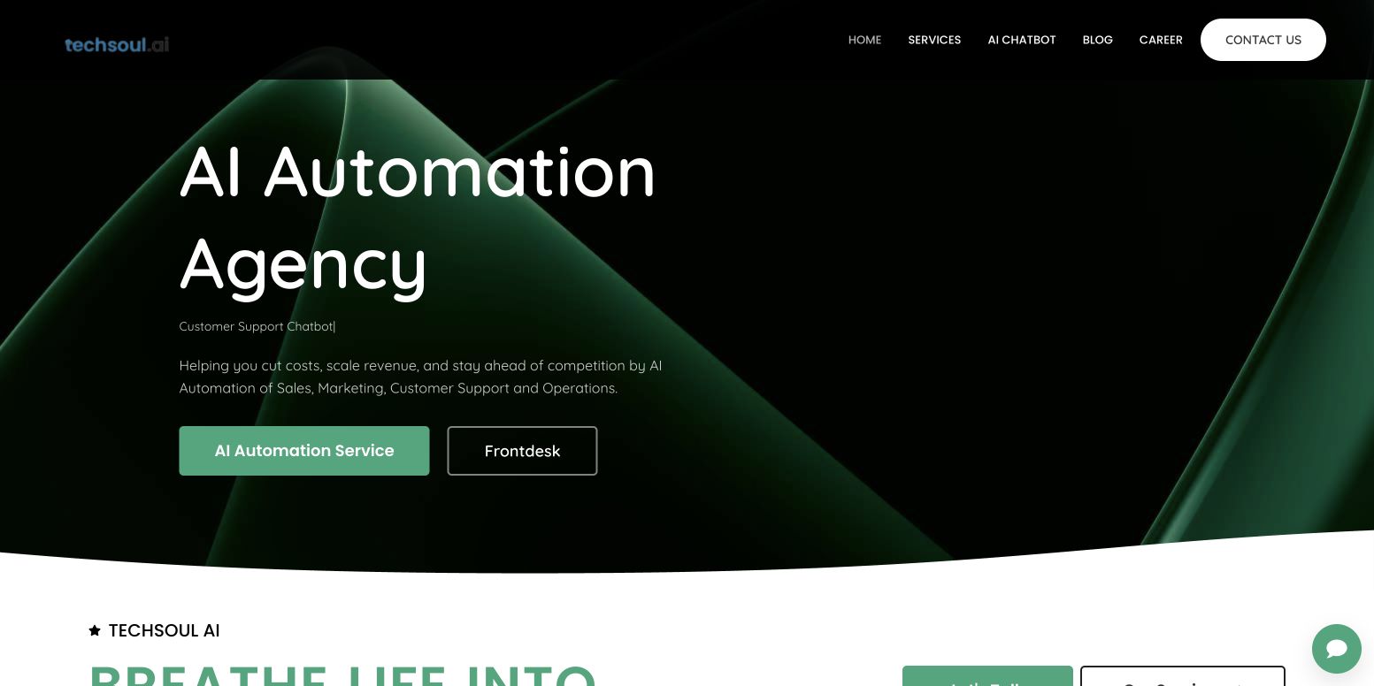 Techsoul AI homepage screenshot