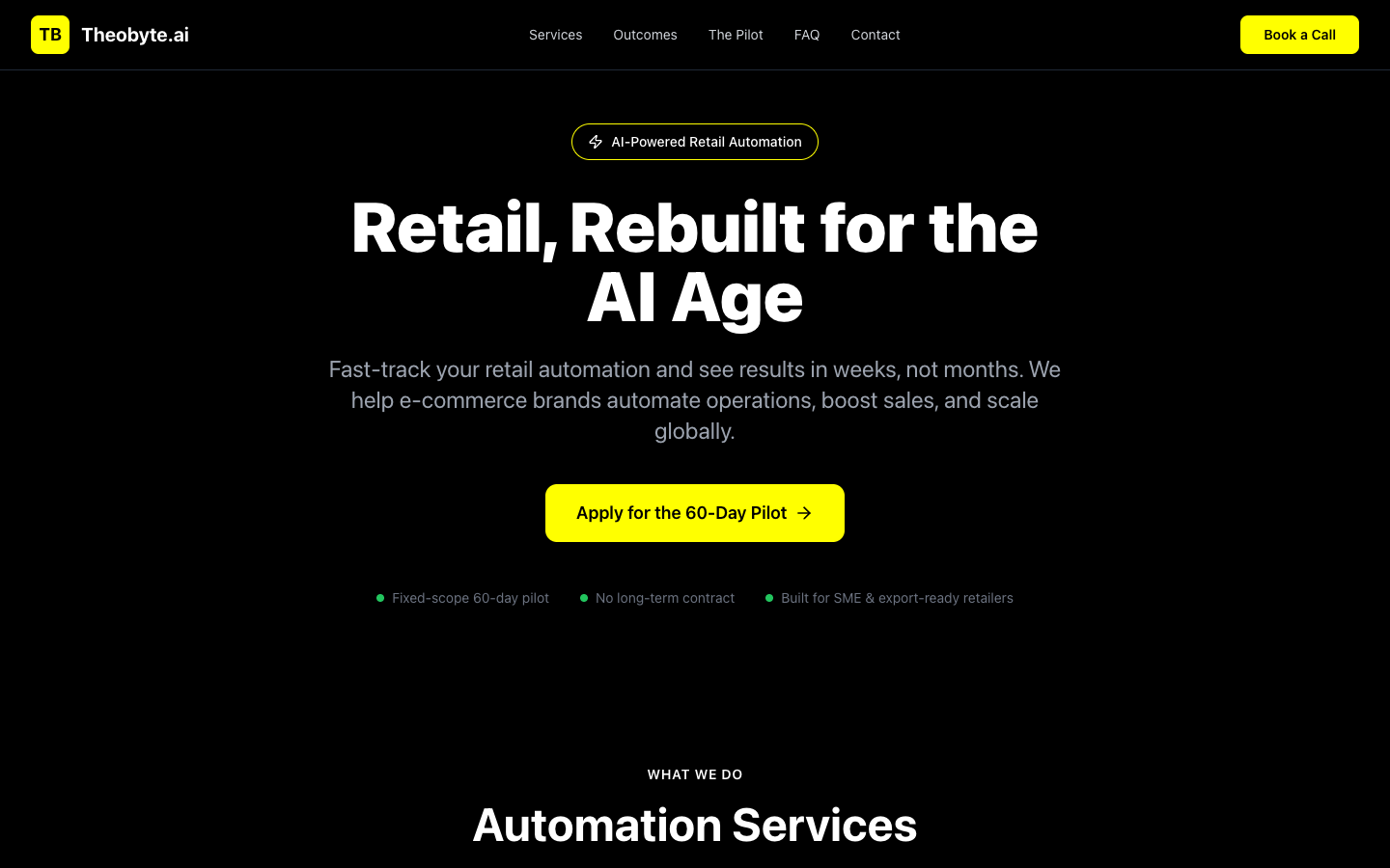Theobyte.ai homepage screenshot