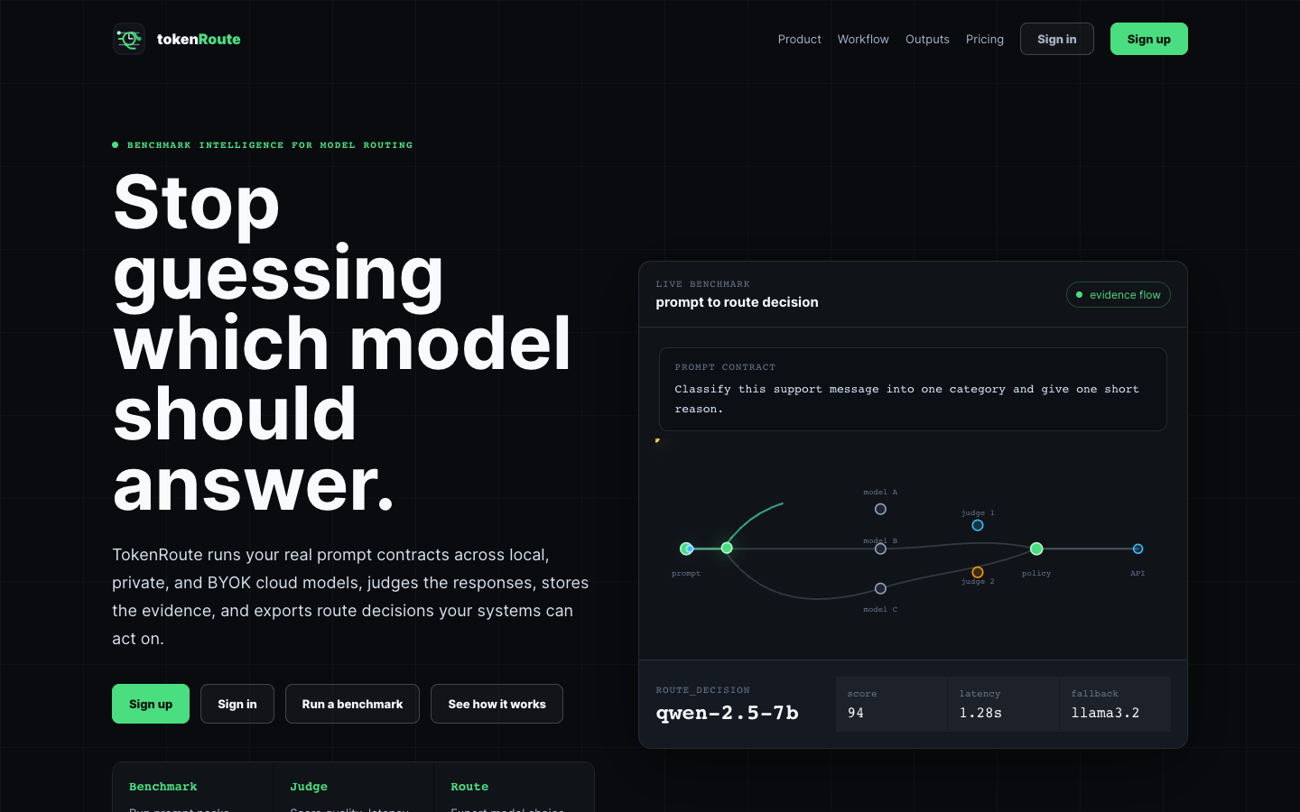 TokenRoute homepage screenshot