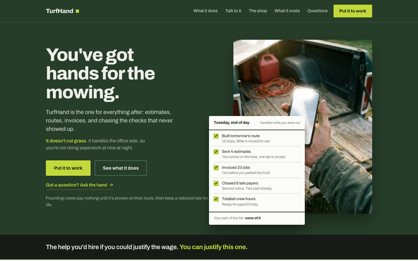 TurfHand homepage screenshot