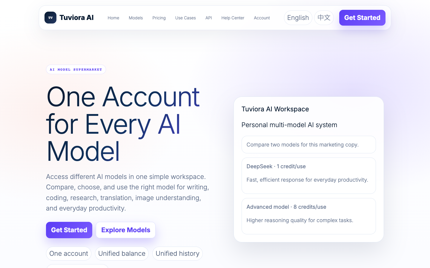 Tuviora AI homepage screenshot