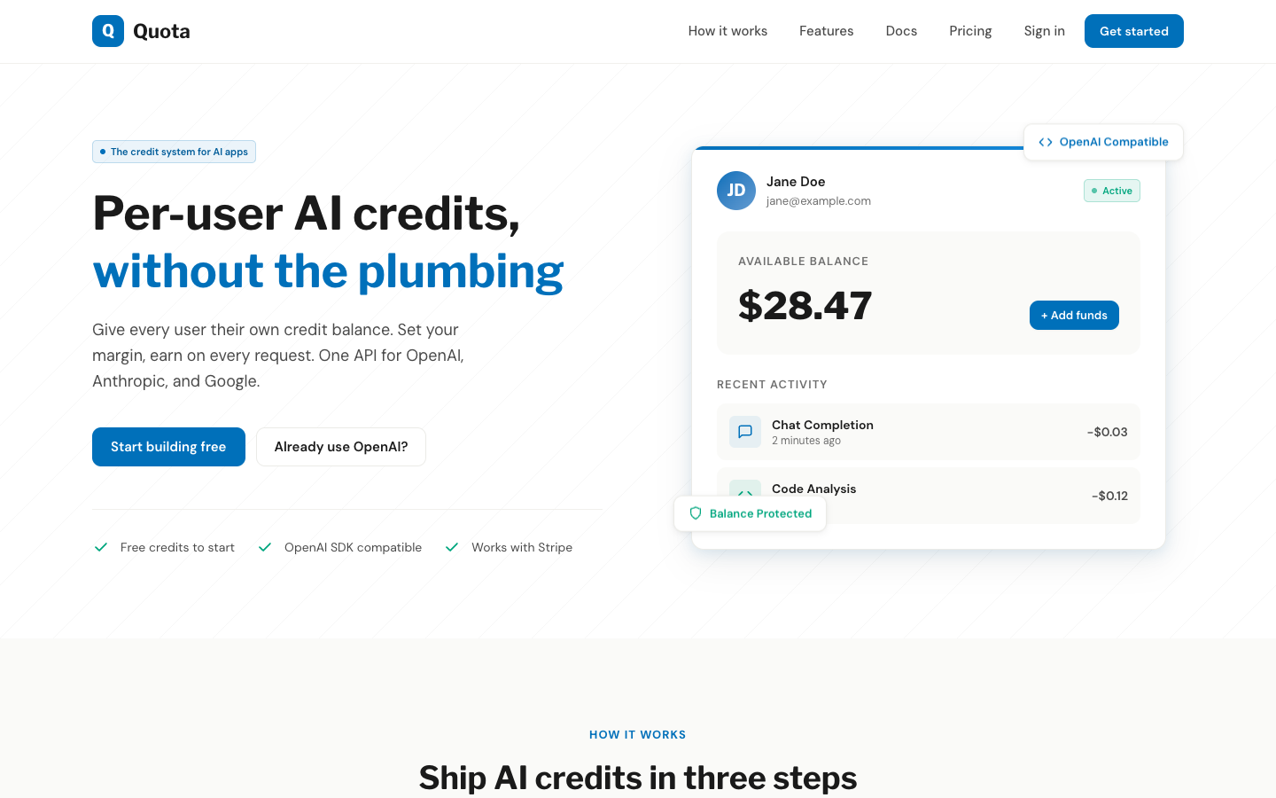 Quota homepage screenshot
