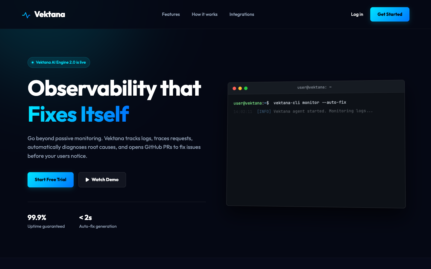 Vektana homepage screenshot