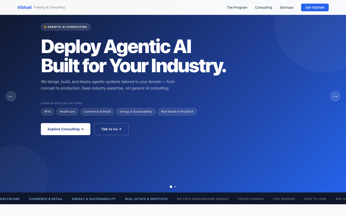 Vibhati Training & Consulting homepage screenshot